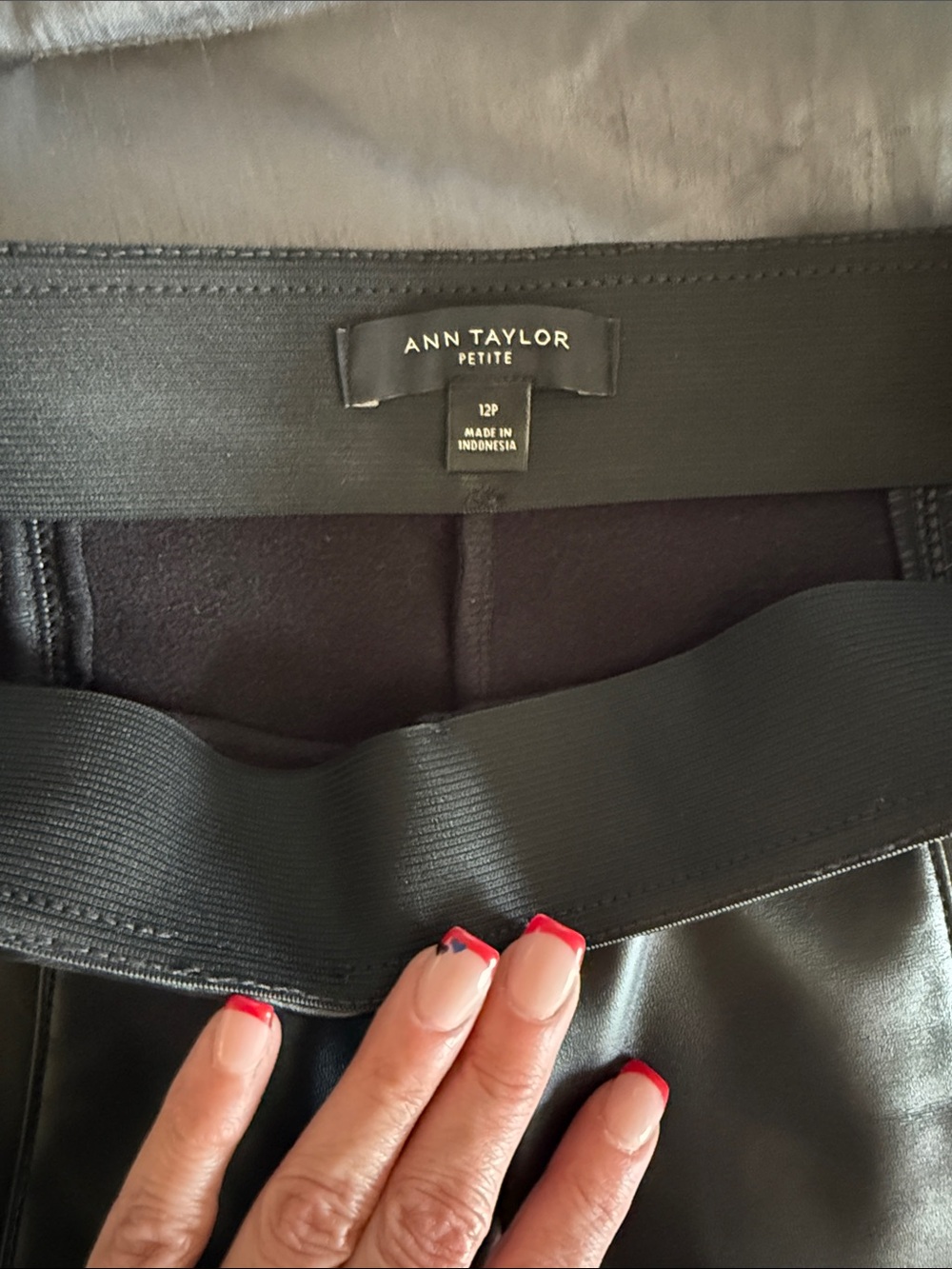 Ann Taylor Petite Black Faux Leather Pants with Elastic Waistband